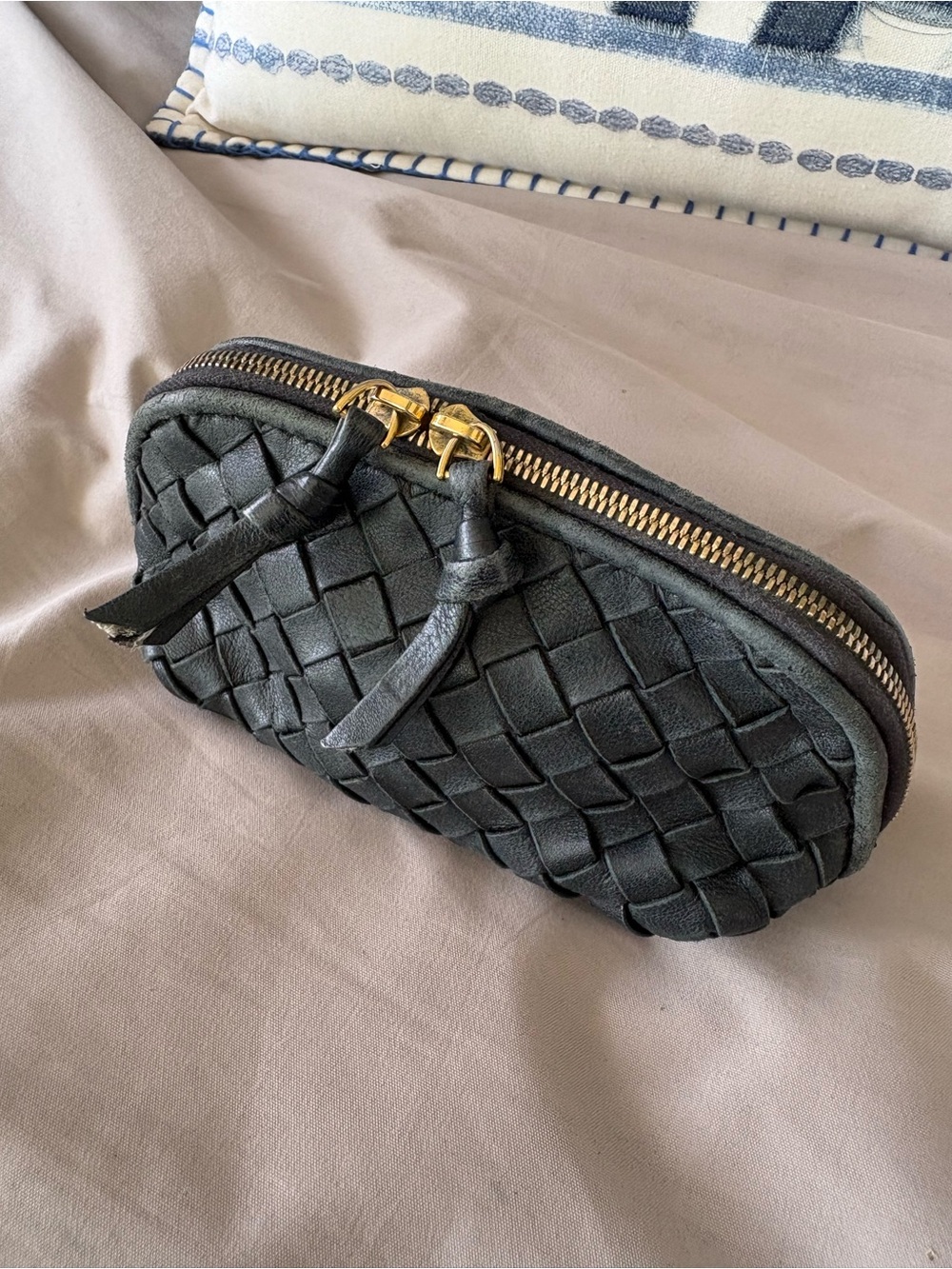 Auth VTG  Bottega Veneta Intrecciato Leather Small Cosmetic Pouch Black 2008